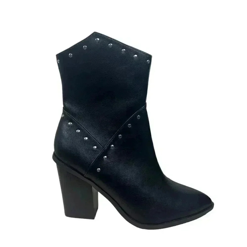DV Dolce Vita Womens Noella Boots Faux Leather Stacked Block Heel NWOB Black
